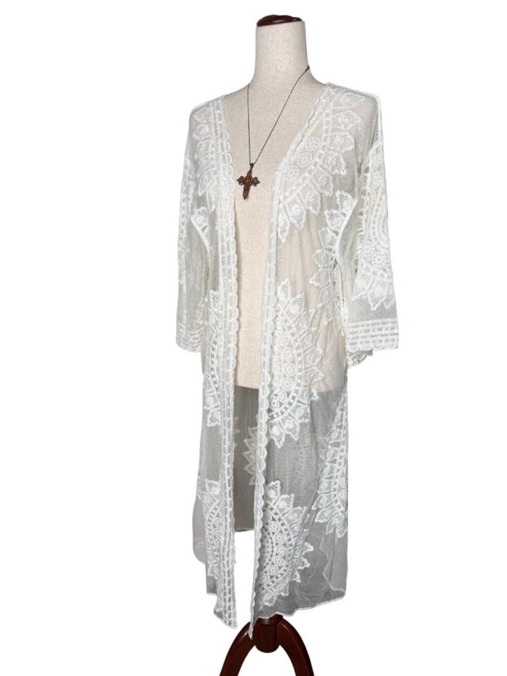 Festival Boho Sheer Embroidered Lace Duster Cardigan Kimono Romantic Western O/S